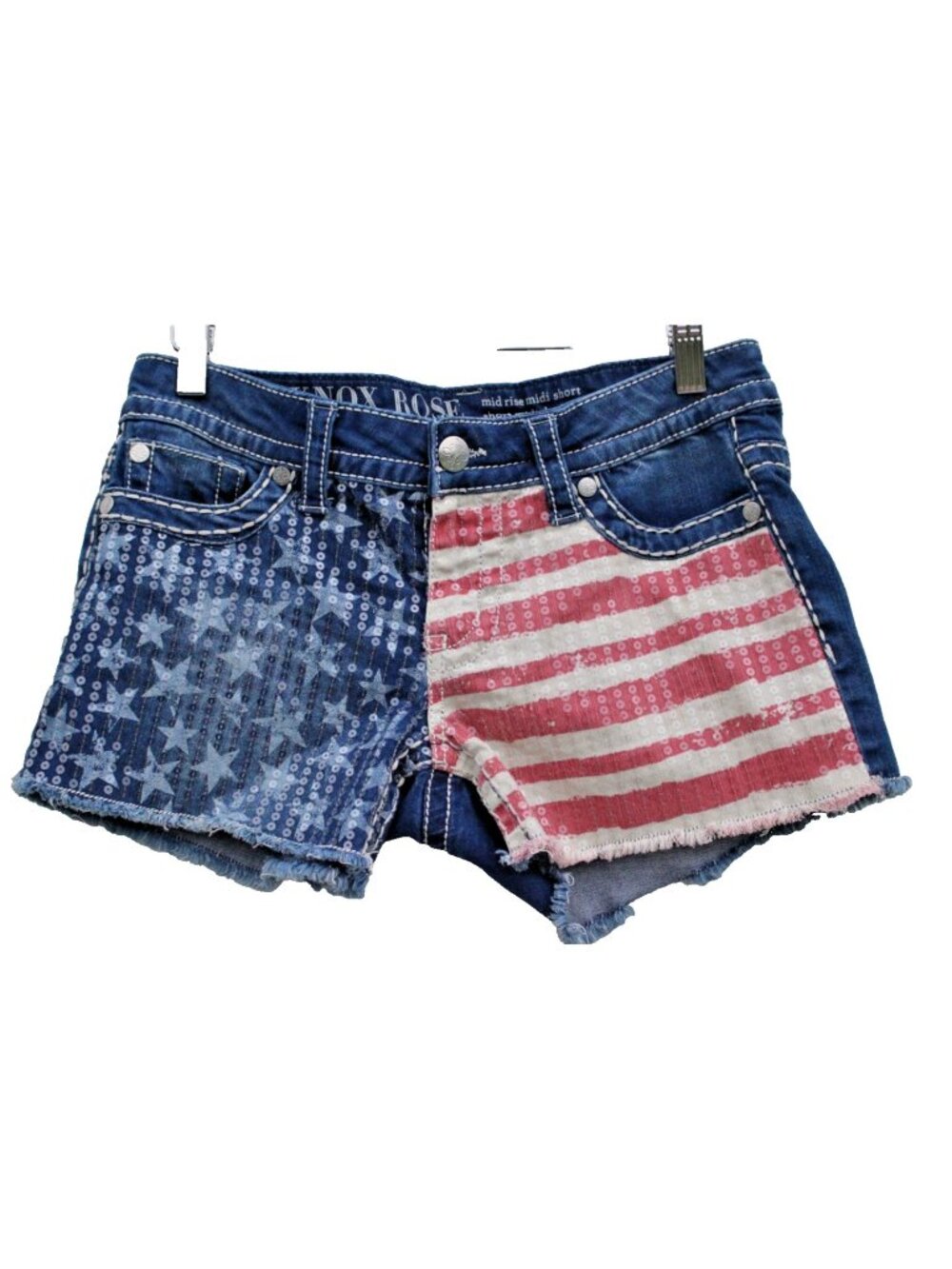 Knox Rose Mid Rise Midi Denim Shorts American Stars Sequin Stretch Pockets 6/28